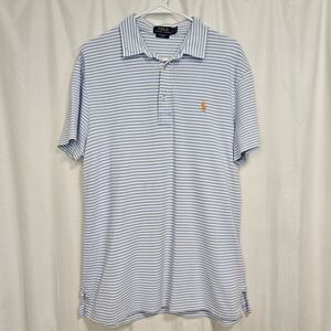 Polo Ralph Lauren Featherweight Mesh Polo Shirt Men’s L Blue White Stripe